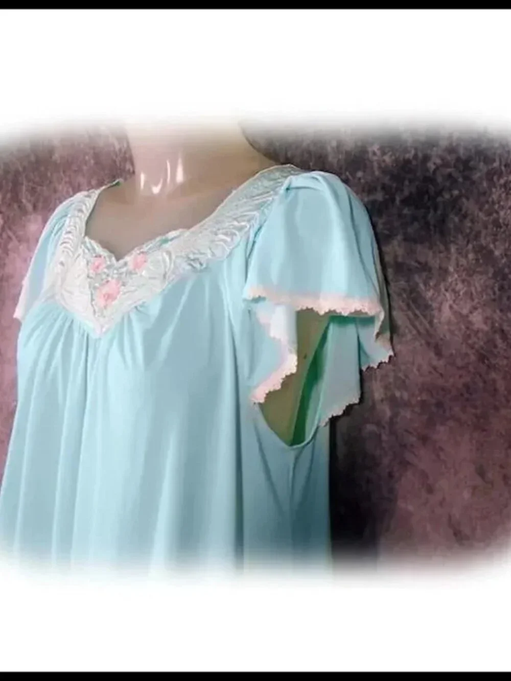 Vintage Nylon Nightgown Aqua Mid Length, SLINKY Shadowline